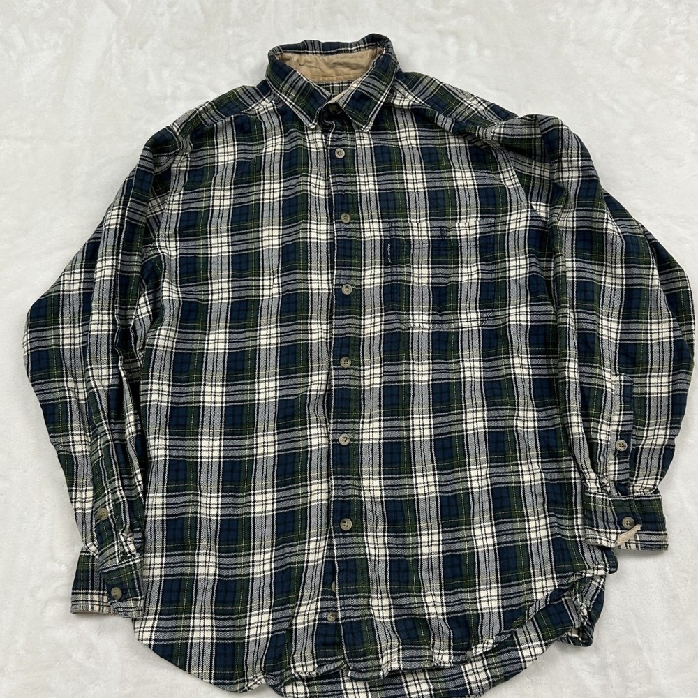 Woolrich Button Down Shirt Mens M Green Navy Plaid Flannel Long Sleeve 6004 CPB